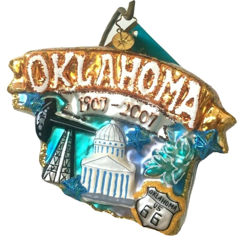 ✨ NEW Christopher Radko Celebrate OKLAHOMA State Shape Handmade Glass Ornament ✨
